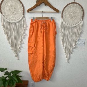 Urban outfitters orange nylon cargo balloon pants XS oversized fit